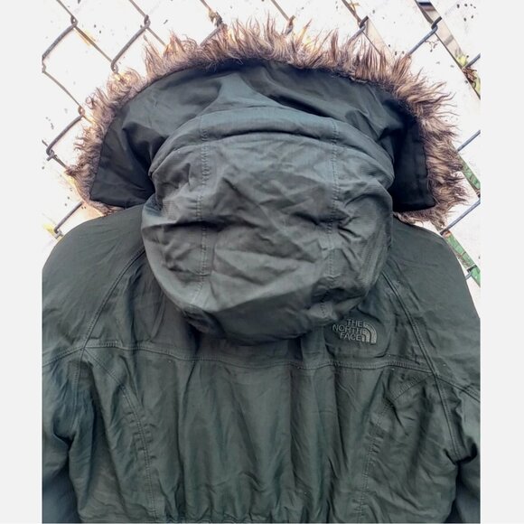 THE NORTH FACE Arctic Parka Goose Down Long Olive Green Puffer Coat Hood Women S - Picture 11 of 16
